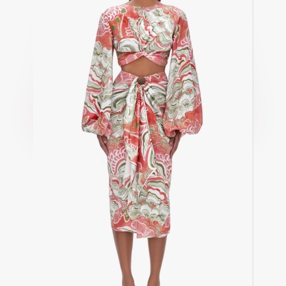 Andrea Iyamah Behati Crop Top And Skirt Set Sz S Nwt Resort Mushroom Pattern